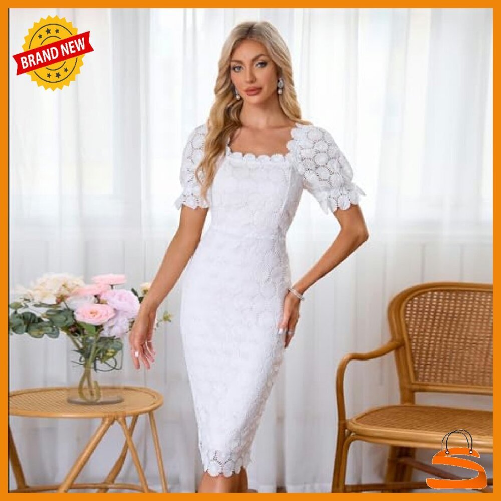 Floral Lace Mesh Bodycon Midi Dress Formal Evening Gown Party - Picture 5 of 8